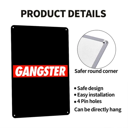 GANGSTER Black Metal Poster Wall Art Decor Sign