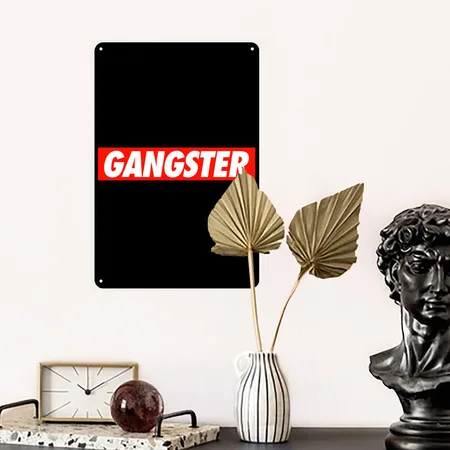 GANGSTER Black Metal Poster Wall Art Decor Sign