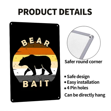 Gay Bear Bait Pride - Subgroup LGBTQ Community Black Metal Poster Wall Art Decor Sign