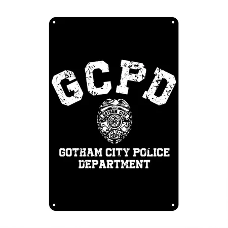 Gcpd Gotham Police Department Retro Comic Uniform Black Metal Poster Wall Art Decor Sign