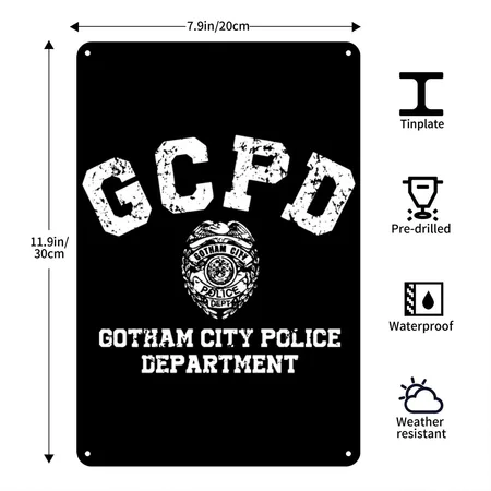 Gcpd Gotham Police Department Retro Comic Uniform Black Metal Poster Wall Art Decor Sign