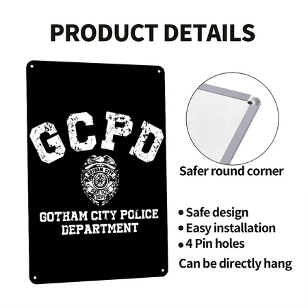 Gcpd Gotham Police Department Retro Comic Uniform Black Metal Poster Wall Art Decor Sign
