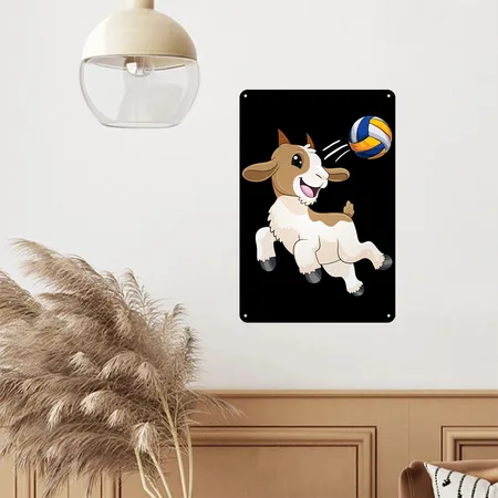 Goat Volleyball Goat Hitting Volleyball Black Metal Poster Wall Art Decor Sign