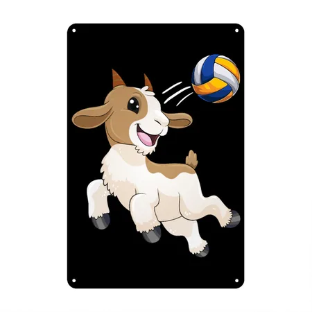 Goat Volleyball Goat Hitting Volleyball Black Metal Poster Wall Art Decor Sign