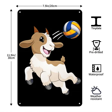 Goat Volleyball Goat Hitting Volleyball Black Metal Poster Wall Art Decor Sign
