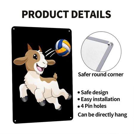 Goat Volleyball Goat Hitting Volleyball Black Metal Poster Wall Art Decor Sign