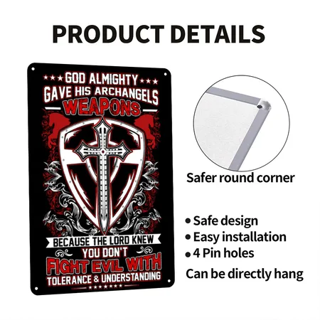 GOD ALMIGHTY GAVE HIS ARCHANGELS WEAPONS Black Metal Poster Wall Art Decor Sign