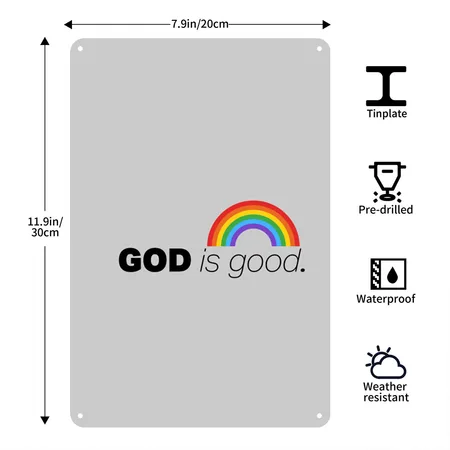 God's Good Rainbow Heather Gray Metal Poster Wall Art Decor Sign