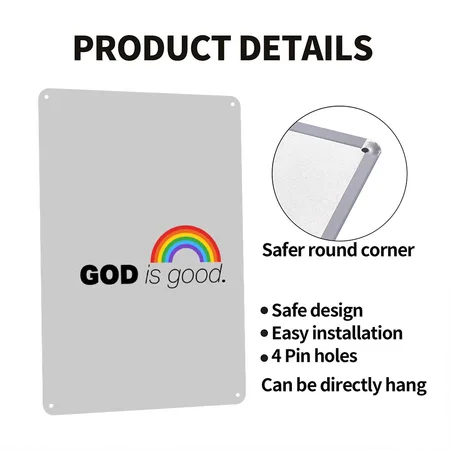 God's Good Rainbow Heather Gray Metal Poster Wall Art Decor Sign