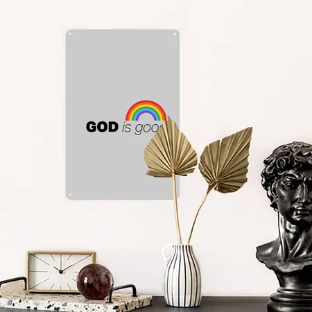 God's Good Rainbow Heather Gray Metal Poster Wall Art Decor Sign