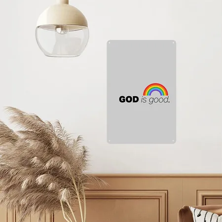 God's Good Rainbow Heather Gray Metal Poster Wall Art Decor Sign