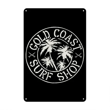 Gold Coast Surf Print Black Metal Poster Wall Art Decor Sign