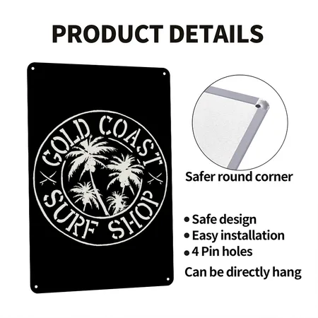 Gold Coast Surf Print Black Metal Poster Wall Art Decor Sign