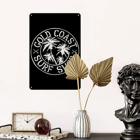 Gold Coast Surf Print Black Metal Poster Wall Art Decor Sign