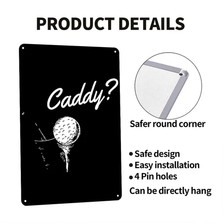 Golf - Who's Your Caddy? Black Metal Poster Wall Art Decor Sign