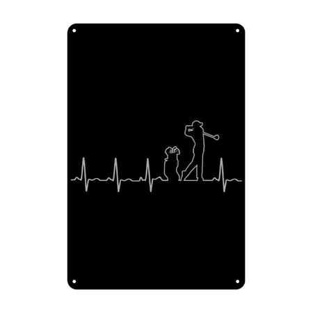 Golf Heartbeat Golfing Black/white Metal Poster Wall Art Decor Sign