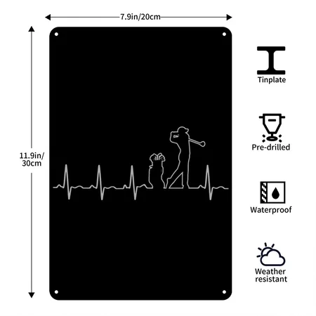 Golf Heartbeat Golfing Black/white Metal Poster Wall Art Decor Sign