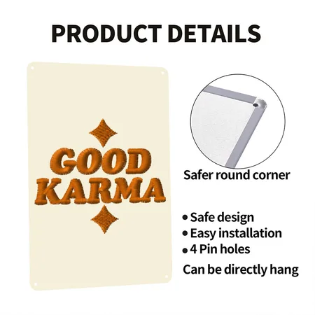 Good Karma Embroidered Faded Cream Metal Poster Wall Art Decor Sign