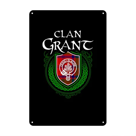 Grant Surname Scottish Clan Tartan Crest Badge Black/white Metal Poster Wall Art Decor Sign