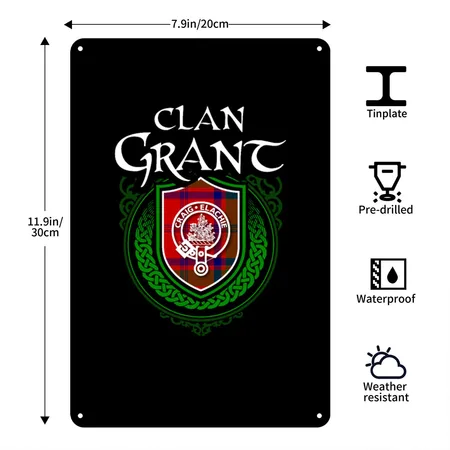 Grant Surname Scottish Clan Tartan Crest Badge Black/white Metal Poster Wall Art Decor Sign