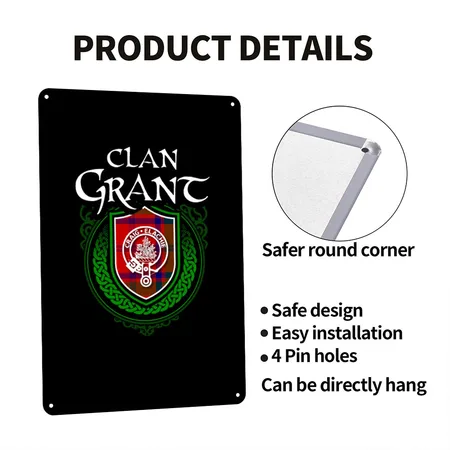 Grant Surname Scottish Clan Tartan Crest Badge Black/white Metal Poster Wall Art Decor Sign