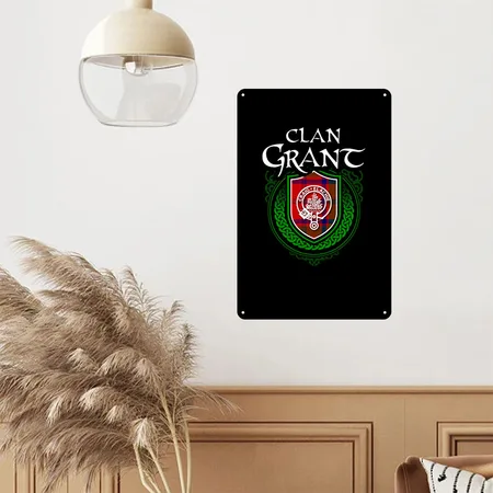 Grant Surname Scottish Clan Tartan Crest Badge Black/white Metal Poster Wall Art Decor Sign