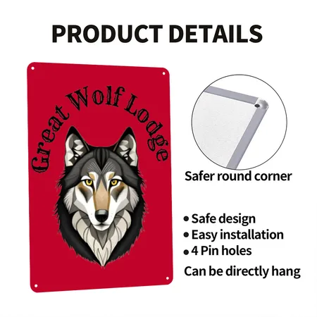 Great Wolf Lodge Red Metal Poster Wall Art Decor Sign
