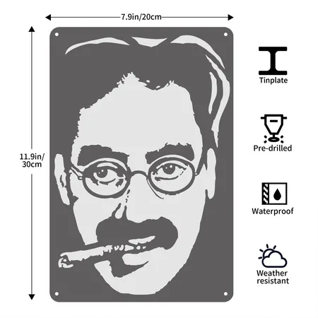 Groucho Marx Charcoal Grey Metal Poster Wall Art Decor Sign