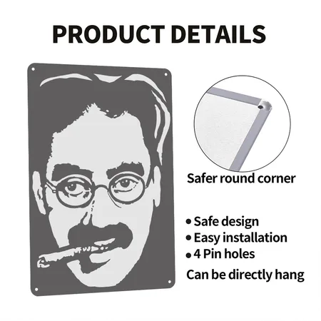 Groucho Marx Charcoal Grey Metal Poster Wall Art Decor Sign