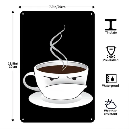 Grouchy Johns Coffee Cup Logo Black Metal Poster Wall Art Decor Sign
