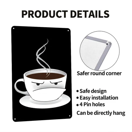 Grouchy Johns Coffee Cup Logo Black Metal Poster Wall Art Decor Sign