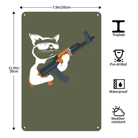 Gunning For Kitties Funny Cat Gift Tee Green Camo Metal Poster Wall Art Decor Sign