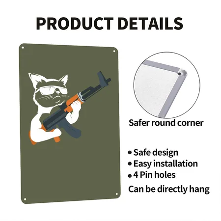 Gunning For Kitties Funny Cat Gift Tee Green Camo Metal Poster Wall Art Decor Sign