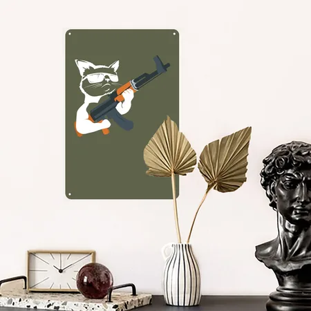 Gunning For Kitties Funny Cat Gift Tee Green Camo Metal Poster Wall Art Decor Sign
