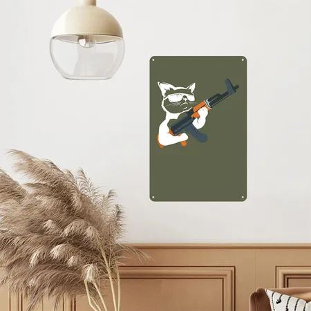Gunning For Kitties Funny Cat Gift Tee Green Camo Metal Poster Wall Art Decor Sign