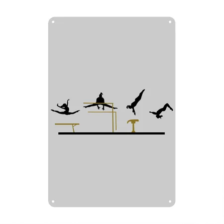 Gymnastics, Gymnast Heather Gray Metal Poster Wall Art Decor Sign