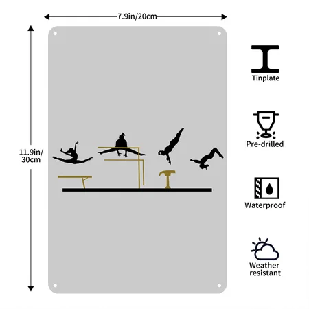 Gymnastics, Gymnast Heather Gray Metal Poster Wall Art Decor Sign