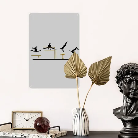Gymnastics, Gymnast Heather Gray Metal Poster Wall Art Decor Sign