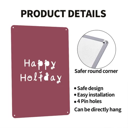 Happy Holiday Heather Burgundy Metal Poster Wall Art Decor Sign