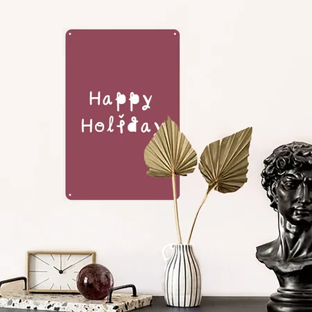 Happy Holiday Heather Burgundy Metal Poster Wall Art Decor Sign