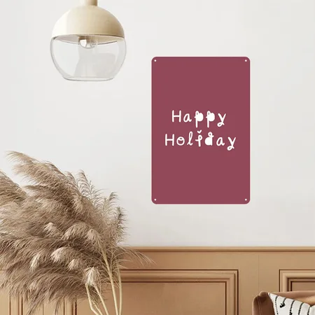 Happy Holiday Heather Burgundy Metal Poster Wall Art Decor Sign