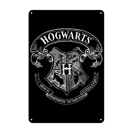 Harry Potter Coat Of Arms Of Hogwarts Black Metal Poster Wall Art Decor Sign