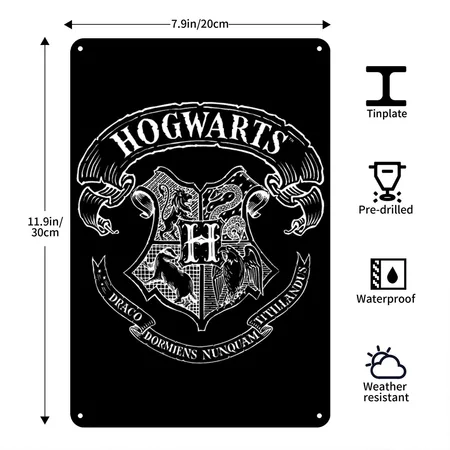 Harry Potter Coat Of Arms Of Hogwarts Black Metal Poster Wall Art Decor Sign