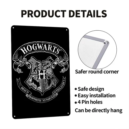 Harry Potter Coat Of Arms Of Hogwarts Black Metal Poster Wall Art Decor Sign
