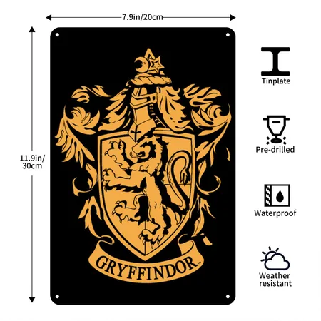 Harry Potter Gryffindor Coat Of Arms Black Metal Poster Wall Art Decor Sign