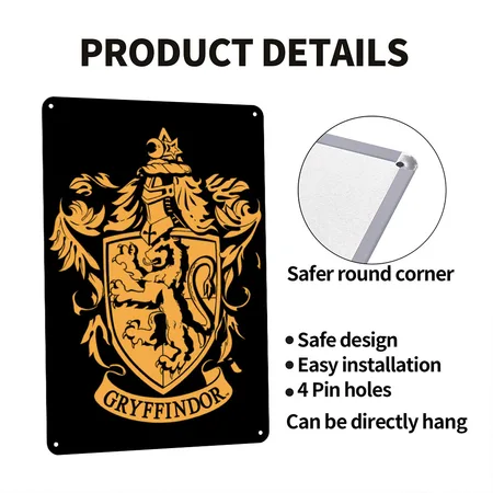 Harry Potter Gryffindor Coat Of Arms Black Metal Poster Wall Art Decor Sign