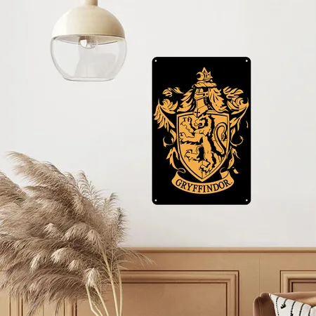 Harry Potter Gryffindor Coat Of Arms Black Metal Poster Wall Art Decor Sign