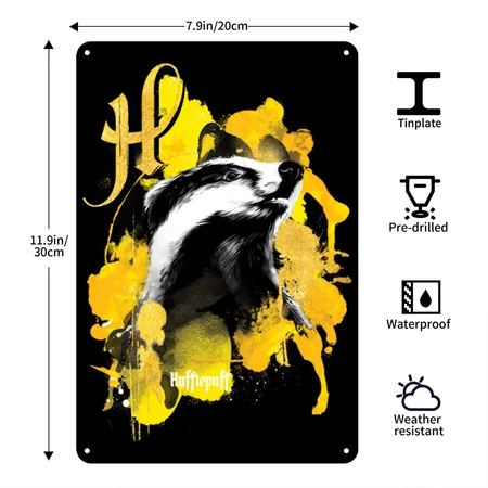 Harry Potter Hufflepuff Badger Black Metal Poster Wall Art Decor Sign