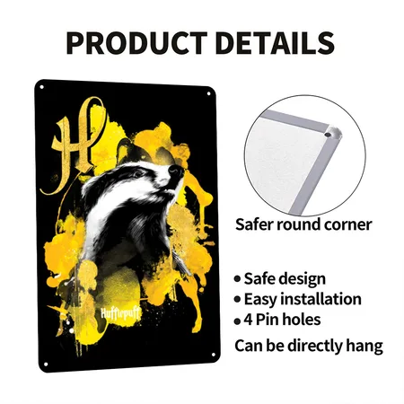 Harry Potter Hufflepuff Badger Black Metal Poster Wall Art Decor Sign