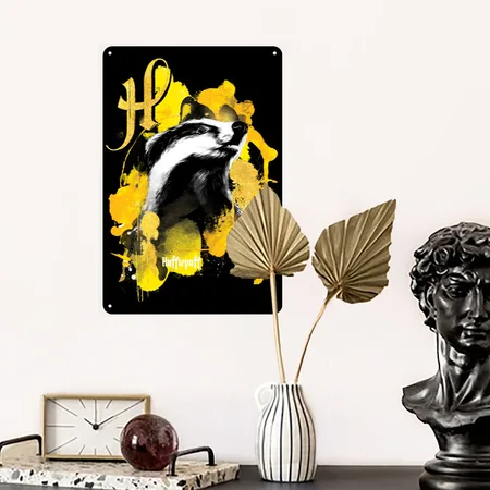 Harry Potter Hufflepuff Badger Black Metal Poster Wall Art Decor Sign